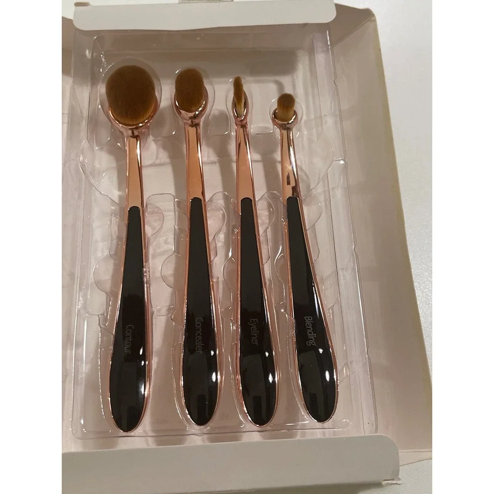 MEYSHAR SHOW 4-piece Oval Makeup Brush Set Rose Gold Black Design New